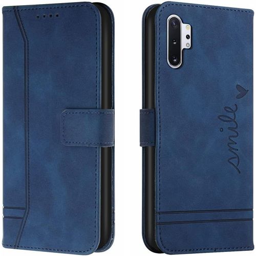 Cas De Pour Samsung Galaxy Note10+Sm N975 6 8 Pouces Pu Cuir Housse Flip Coque Le Sourire Rtro Motif Avec Built Stand Magntique Fermeture Portefeuille tui De Protection Bleu