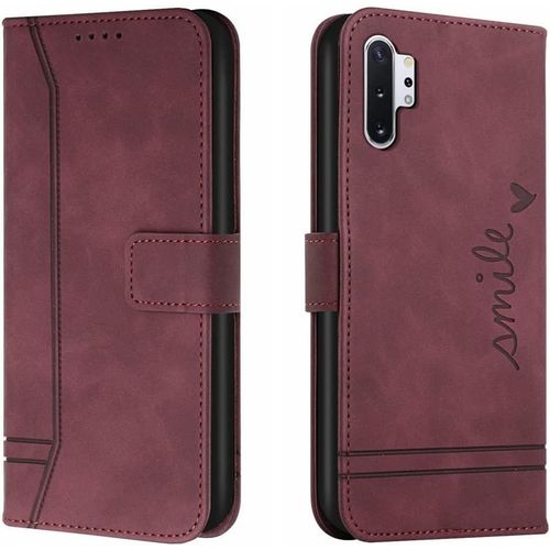 Cas De Pour Samsung Galaxy Note10+Sm N975 6 8 Pouces Pu Cuir Housse Flip Coque Le Sourire Rtro Motif Avec Built Stand Magntique Fermeture Portefeuille tui De Protection Rouge