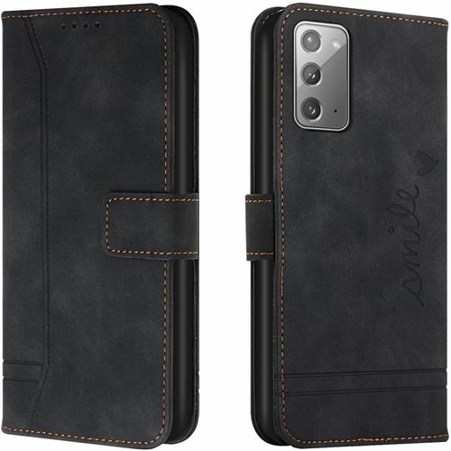Cas De Pour Samsung Galaxy Note20 Sm N980 6 7 Pouces Pu Cuir Housse Flip Coque Le Sourire Rtro Motif Avec Built Stand Magntique Fermeture Portefeuille tui De Protection Noir