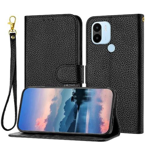 Cas De Tlphone Pour Xiaomi Redmi A1 Plus/A2 Plus Portefeuille Flip Folio Modle Litchi Pu Lether Porte-Cartes  Fentes - Noir