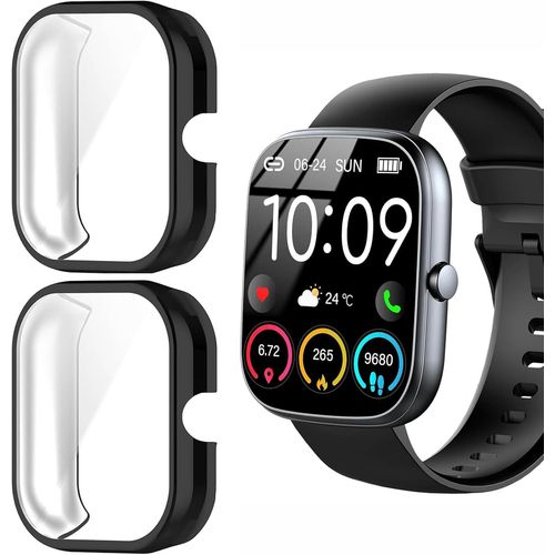 Case Compatible With Watch,Case With Screen Protector,[Anti-Scratch] [Ultra Thin Soft] Full Cover Tpu Case For Dyurwa/Qcoq/T60 1.91 Inch Watch (Black + Black)