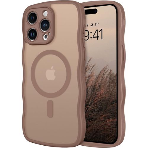 Case For Iphone 15 Pro Max Compatible With Magsafe,Wavy Frame Shape,Magnetic Translucent Matte Back Protective Camera Case Cover Slim Shockproof Back Anti Scratch,Brown