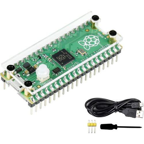 Case Kit pour Raspberry Pi Pico, Comprend Raspberry Pi Pico avec Header Pr-soud (Code Couleur) et Botier Acrylique, Bas sur Raspberry Pi RP2040, Support C/C++/Python.[V843]