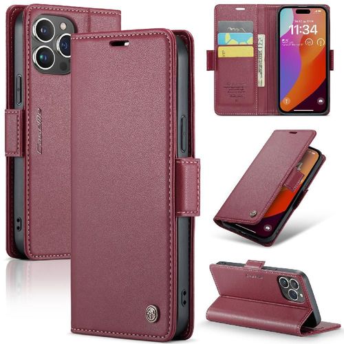 Caseme tui Pour Iphone 15 Pro Max Bicelle Emplacement Pour Carte Lutte Contre La Fraude tui Antichoc tui Portefeuille - Rouge