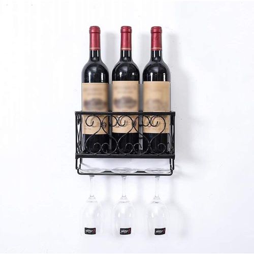 Étagère À Vin En Métal Noir Étagère De Rangement Murale À Vin Suspendue Gobelets En Verre De Champagne Porte-Verres À Pied Organisateur De Tasse À Vin