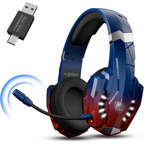 Casque Gaming Wireless Pour Ps4/Ps5/Switch/Pc/Tlphone Portable/Ordinateur Portable/Tablette, 2,4ghz Dongle(Usb Et Type-C, Microphone Antibruit Amovible, Stro 7.1, Lumire Led.[F166]