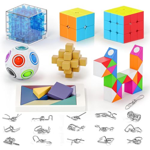 Casse-tte mtallique Wire Set Puzzle Tangram en Bois 2x2 3x3 Cube de Vitesse Bote Labyrinthe Arc-en-Ciel Puzzle Boule Serpent Puzzle Jouets Educatifs pour Enfants Adulte 23 Pices.[Y747]