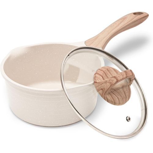 Casserole 18 Cm,2l Avec Couvercle En Verre,Poigne Rsistante  La Chaleur,Convient Pour Toutes Les Cuisinires,Sans Pfoa,Beige