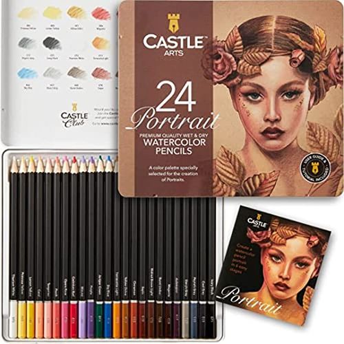 Castle Art Supplies Set de Crayons Aquarellables « Portraits » 24 Couleurs Intenses Dessinez