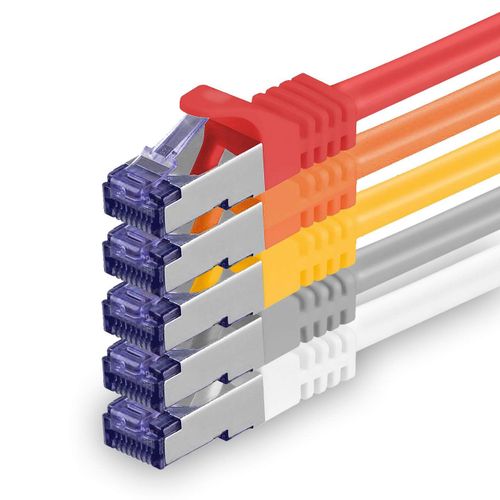 Cat.7 Cble rseau 1,5m - 5 couleurs 01-5 pices Cat7 Cble Ethernet PoE Lan 10 Gb s S-FTP PIMF Set Patch Cat 7 Cble brut avec connecteur Rj 45 Cat.6a