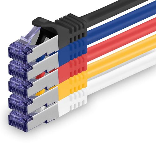 Cat.7 Cble rseau 1m - 5 couleurs 03-5 pices Cat7 Cble Ethernet PoE Lan 10 Gb s S-FTP PIMF Set Patch Cat 7 Cble brut avec connecteur Rj 45 Cat.6a