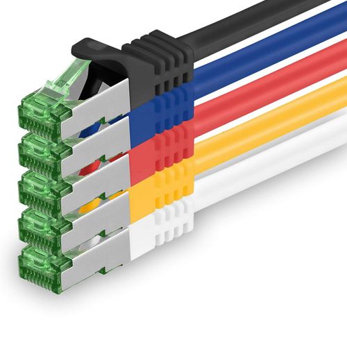 Cat.7 Cble rseau 1m - 5 couleurs 03-5 pices Cat7 Cble Ethernet PoE Lan 10 Gb s S-FTP PIMF Set Patch Cat 7 Cble brut avec connecteur Rj 45 Cat.6a