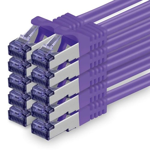 Cat.7 Cble rseau 1m Violet 10 pices Cat7 Cble Ethernet PoE Lan 10 Gb s S-FTP PIMF Set Patch Cat 7 Cble brut avec connecteur Rj 45 Cat.6a