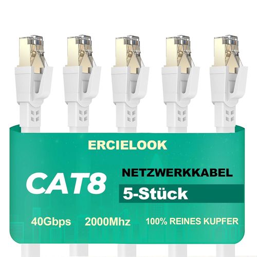 Cat 8 Cble Ethernet 1m 5 Pices - Cble Rseau 40Gbps 2000MHz Plat STP RJ45 LAN Cble Compatible avec Routeur Modem Switch.[T538]
