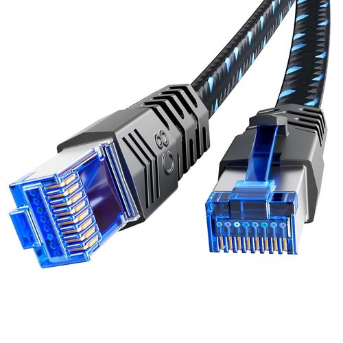 Cat 8 Cble Ethernet 2m  Nylon Tress Cble Rseau 40Gbps 2000MHz Plat STP RJ45 LAN Cble Compatible avec Routeur Modem Switch