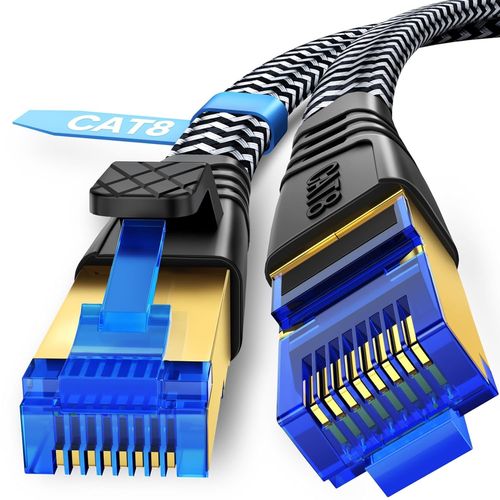 Cat 8 Cble Ethernet, 3m Cble RJ45 Internet, Rseau Super Dbit 40Gbps 2000MHz Haut Dbit S/FTP, Cble LAN Plat Nylon Tress Compatible avec Routeur Switch TV Box Internet