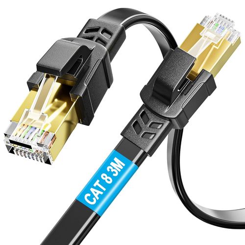 Cat 8 Cable Ethernet Plat, Cable RJ45 3 Mtres Blind Cable Internet Haut Debit 40Gbps 2000MHz Cble Rseau 3m Haute Vitesse Cble Patch Gigabit Cable LAN Anti-brouillage Noir pour Routeur,Modem