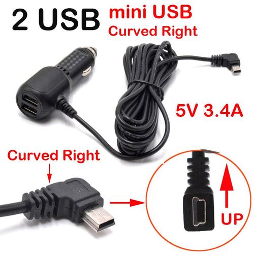 CBle De Chargement Dvr Dash Cam,Chargeur De Voiture,Mini Usb,Micro Usb,Usb De Type C,Alimentation De 11,5 Pieds,12-24v Pour CamRa Dvr,Gps - Type Mini Right 2 Usb