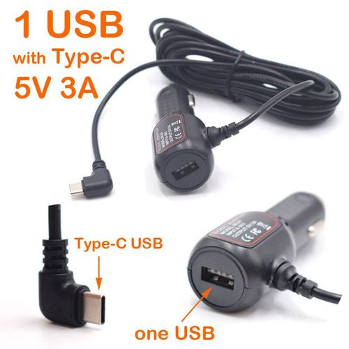 CBle De Chargement Dvr Dash Cam,Chargeur De Voiture,Mini Usb,Micro Usb,Usb De Type C,Alimentation De 11,5 Pieds,12-24v Pour CamRa Dvr,Gps - Type Type-C 3a 1 Usb