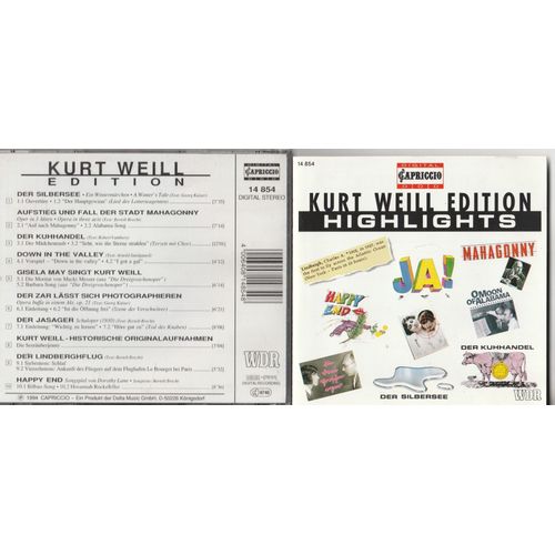 Cd Kurt Weill Edition Highligts - Der Silbersee - Austieg Uns Fall Der Stadt Mahogonny - Der Kuhhandel - - Down In The Valley - Gisela May Singt- Der Jasager - Der Lindberghflug- Capriccio 1994