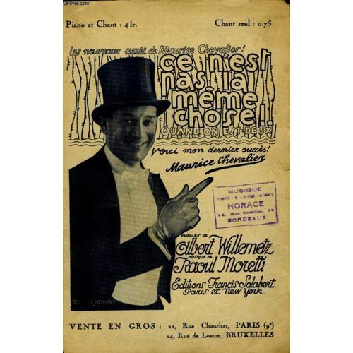 Ce N'est Pas La Mem' Chose (Quand On Est Deux) - Pour Chant Avec Paroles.   de RAOUL MORETTI
