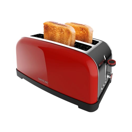 Cecotec Grille-pain vertical Toastin' time 1500 Red Lite, 1500 W de puissance, Capacit pour 4 tartines, Double fente longue et large de 3,8 cm, Auto-centrage, 7 positions de grillage