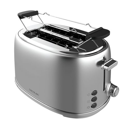 Cecotec Toast&Taste 1000 Retro Double Inox est un grille-pain vertical avec 2 fentes larges et courtes de 3,8 cm en acier inoxydable. Puissance de 980 W, des barres suprieures, puissance rglable
