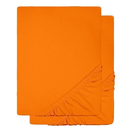 Celinatex 4513 Lot De 2 Draps Housse 60 X 120 Cm Et 70 X 140 Cm Pour Lit De Bb-Housse En Jersey De Coton Stretch Lucina Minis, Orange