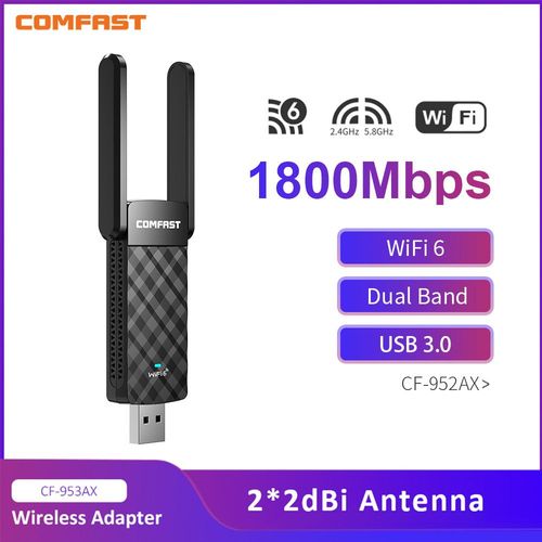 CF-952AX - Adaptateur Wifi 6 Usb 2.4g Et 5.8ghz, 1800mbps, Carte Rseau Sans Fil Haute Vitesse, Dongle Wifi 802.ax, 2 Antennes Dbi Pour Le Jeu