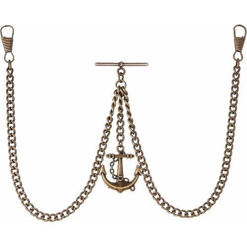 Chane De Montre De Poche Albert Fabrique Au Royaume-Uni Couleur Bronze Avec Pendentif Ancre