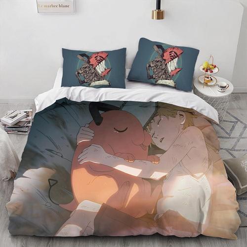 Chainsaw Demon Anime Denji Duvet Cover Set 100% Microfiber Bedding Sets 3 Pieces Ultra Soft Skin-Friendly Comforter Cover