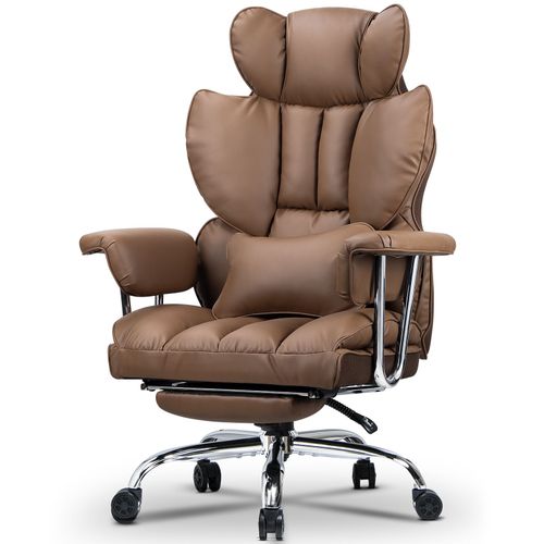 Chaise Bureau Avec Repose-Pieds, Fauteuil De Direction Large, Fauteuil De Bureau Avec Repose-Pieds Tlescopique, Soutien Lombaire, Dossier Inclinable, Pu Cuir, Marron
