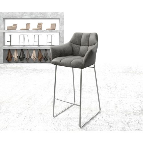 Chaise-De-Bar Yulo-Flex Cadre Patin Acier Inoxydable Vintage Gris