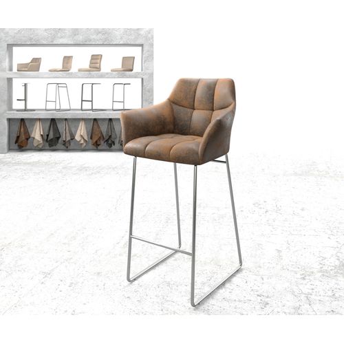 Chaise-De-Bar Yulo-Flex Cadre Patin Acier Inoxydable Vintage Marron