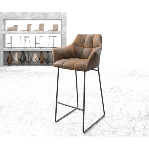 Chaise-De-Bar Yulo-Flex Cadre Patin Mtal Vintage Marron