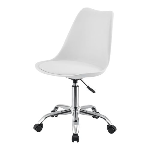 Chaise De Bureau Design Sige Rembourr  5 Roulettes Fauteuil Rotatif  360 Et Rglable En Hauteur Polypropylne Similcuir Mtal Blanc [En.Casa]