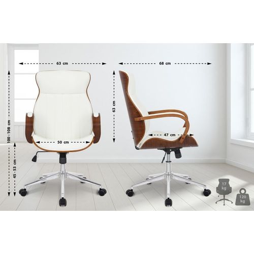 Chaise De Bureau Rglable En Similicuir Noyer / Blanc