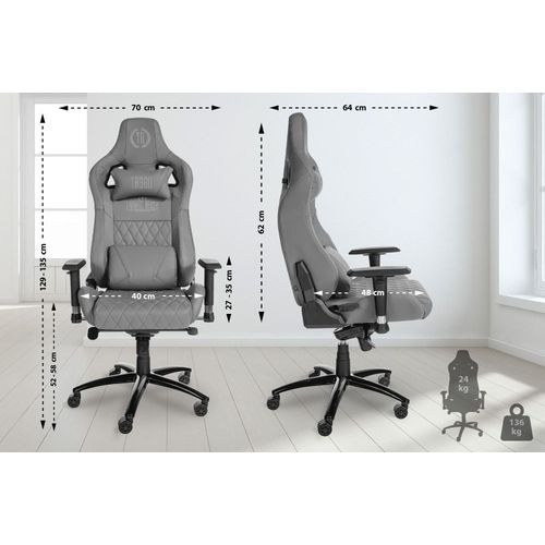 Chaise De Bureau Rglable Pivotant En Vritable Cuir Gris