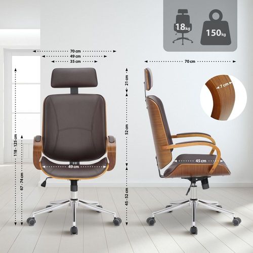 Chaise De Bureau Pivotant En Pvc Et Synthetique Noyer / Marron