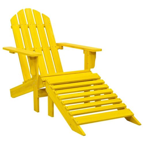 Chaise De Jardin Adirondack En Bois De Sapin Jaune Avec Pouf | Confort Ergonomique, Resistant Aux Intemperies, Design Intemporel, Poids Max 110 Kg