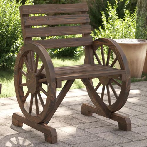 Chaise De Jardin En Bois De Sapin Massif | Confortable Avec Dossier Et Accoudoirs, Resistant A L'humidite, Design Roue De Chariot, Capacite 110 Kg