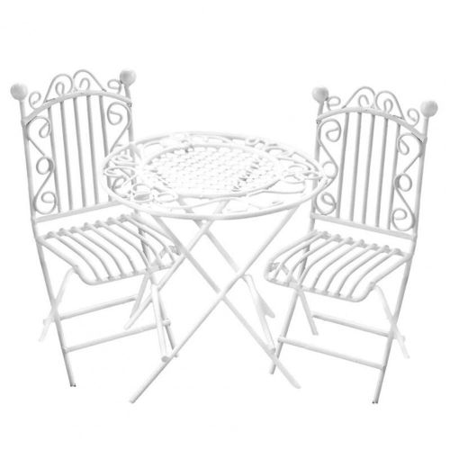Chaise De Soleil Pour Maison De Poupe,  La Mode, Surface Lisse, Mini Table De Patio En Fer, Lger, Aspect Vif, Ensemble De Patio En Fer Forg Blanc