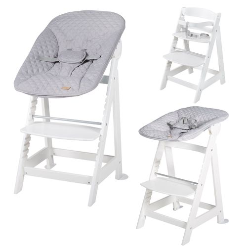 Roba Chaise Haute volutive Born Up 2 En 1 + Transat Inclinable Gris - Roba Style - Ds La Naissance - Bois Blanc