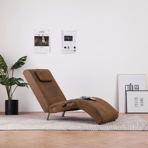 Chaise Longue De Massage Avec Oreiller Marron Similicuir Daim