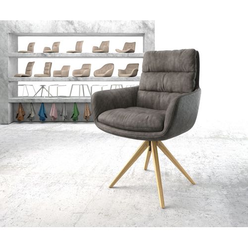 Chaise-Pivotante Abelia-Flex Avec Accoudoir Cadre En Bois Angulaire Microvelours Anthracite Vintage
