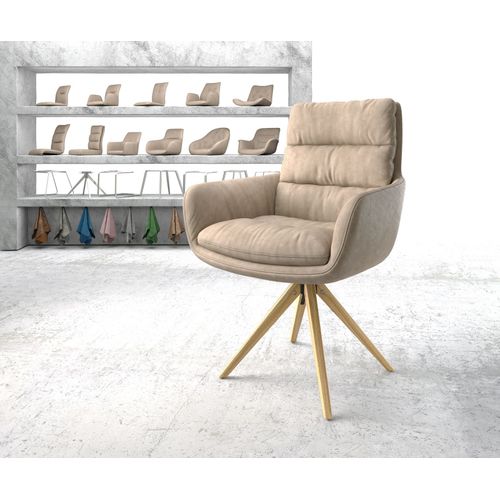 Chaise-Pivotante Abelia-Flex Avec Accoudoir Cadre En Bois Angulaire Microvelours Beige Vintage