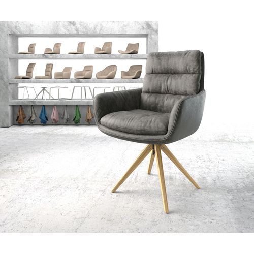 Chaise-Pivotante Abelia-Flex Avec Accoudoir Cadre En Bois Angulaire Microvelours Gris Vintage