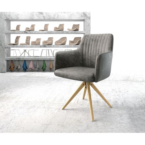Chaise-Pivotante Greg-Flex Cadre En Bois Angulaire Microvelours Gris Vintage