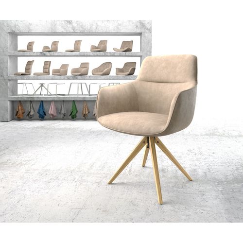 Chaise-Pivotante Pejo-Flex Cadre En Bois Angulaire Microvelours Beige Vintage