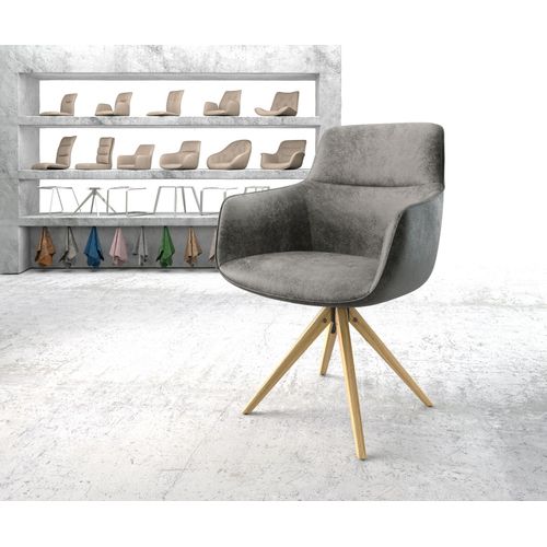 Chaise-Pivotante Pejo-Flex Cadre En Bois Angulaire Microvelours Gris Vintage